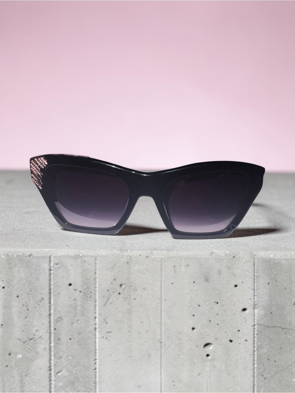 Guess by Marciano Black Cat-Eye Sunglasses with Pink Rhinestone Accent